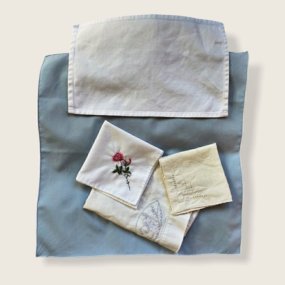 Vintage Set of 5 Hand Embroidered/ Lace Fabrics